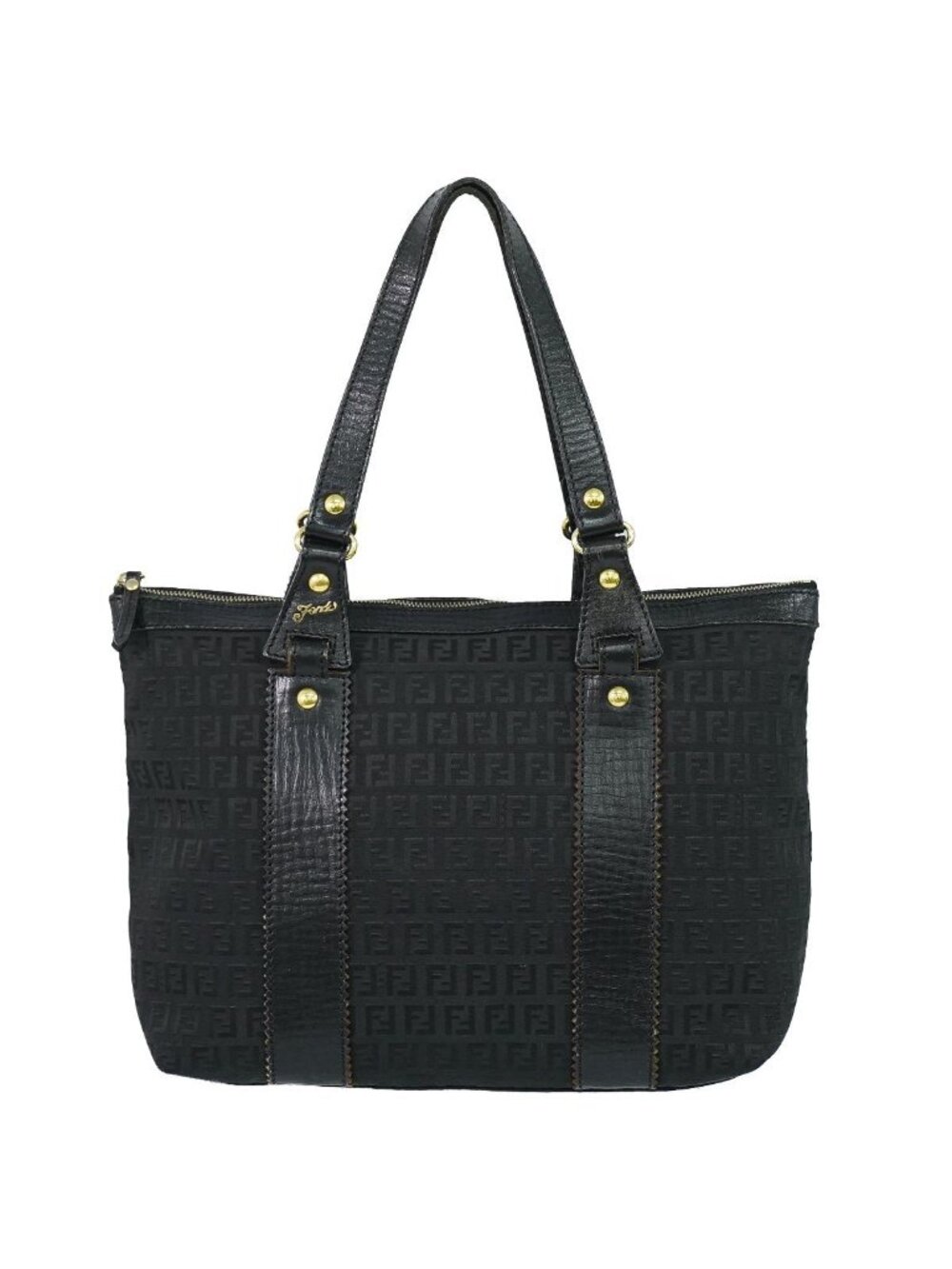 Fendi Zucchino Shoulder Bag Tote Canvas Black
